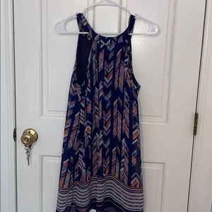 blue, orange, and white patterned dress size small